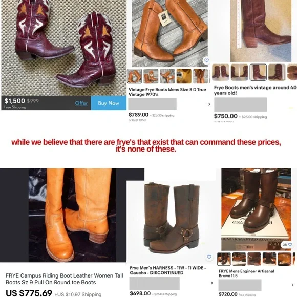 🛑 Buying Frye Vintage Boots? Read this! Cowboy Cowgirl Western Biker Moto Boots - Picture 10 of 16